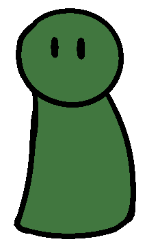 A green person with just a torso, round head, and eyes.